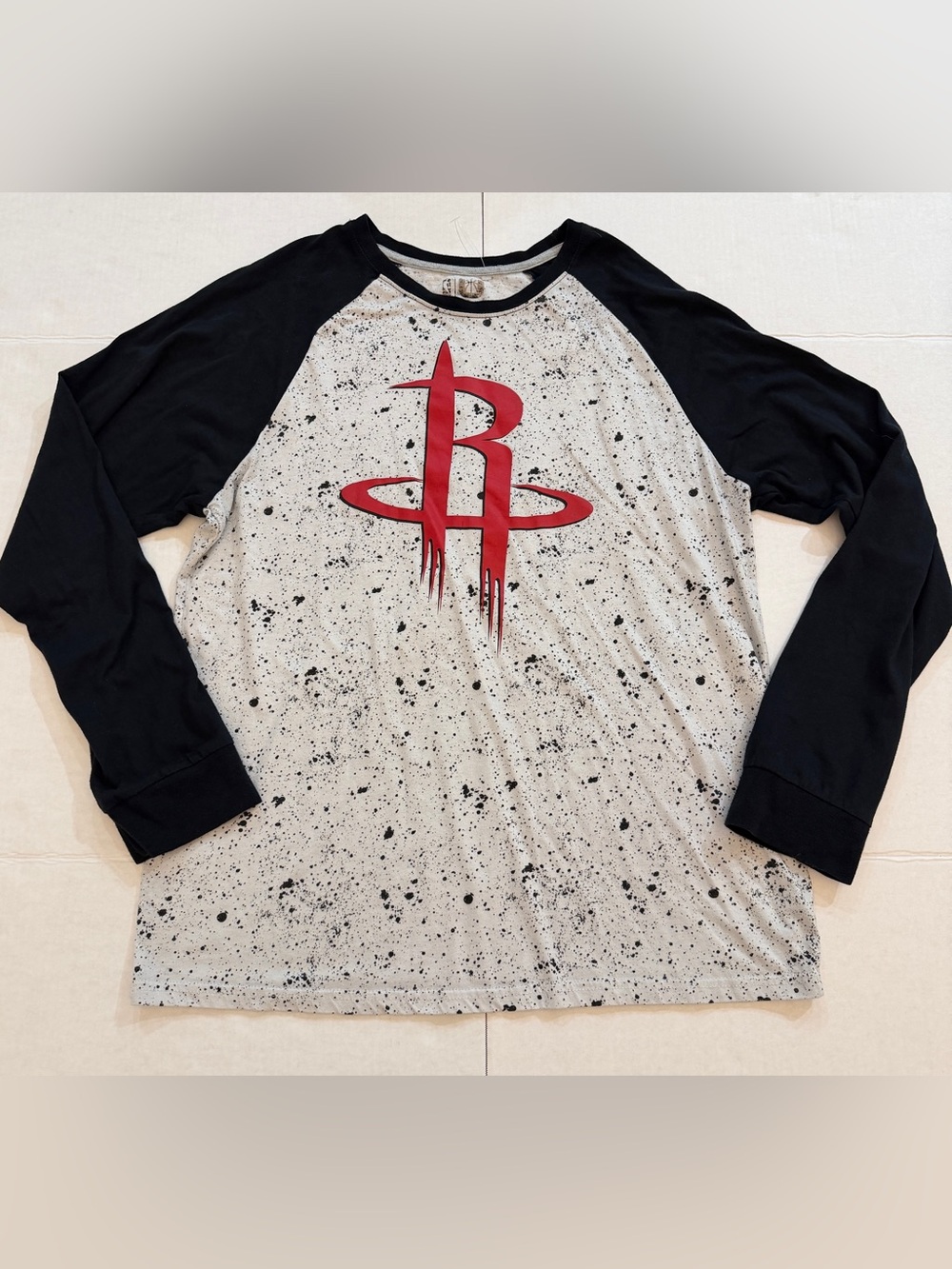 NBA Houston Rockets White Speckle Black Raglan Long Sleeve Tee